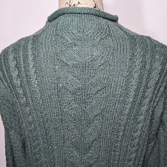 NWT J. Crew Roll Neck Cable Knit Sweater Womens Size M Green Preppy Fisherman - Picture 9 of 12